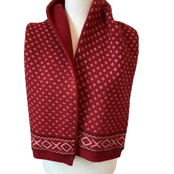 Lauren Ralph Lauren Red Knit Scarf Lambs Wool 9.5x55 - Picture 1 of 7